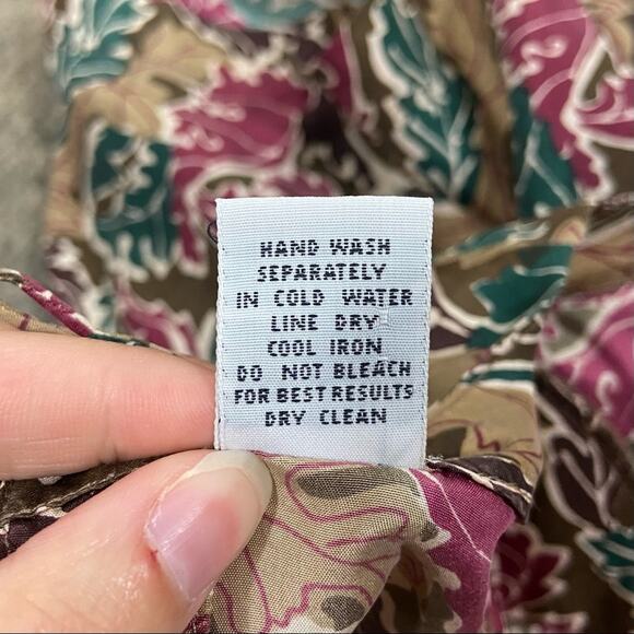 Vintage 80s Stunt Collections 100% Silk Neutral Brown Abstract Print Blouse Tee - Picture 12 of 13